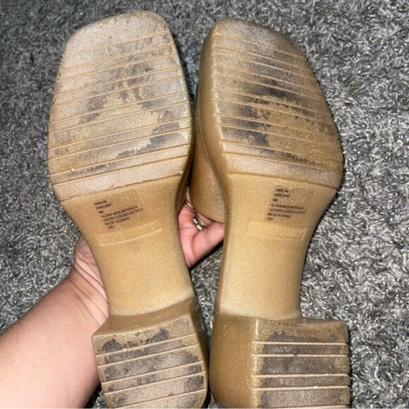 STEVE MADDEN Gold Metallic Slip-on Sandal Heels Sz8M - Picture 7 of 7